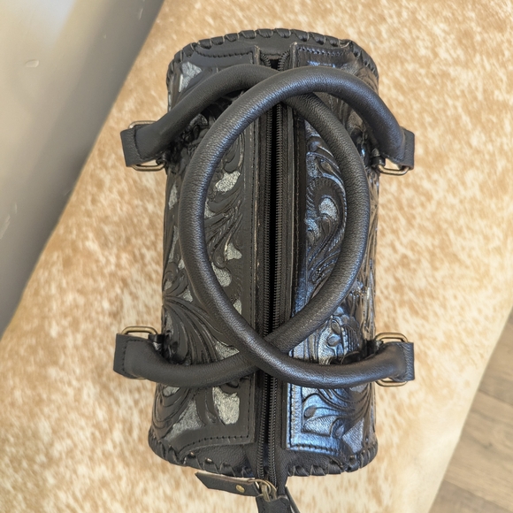 Black Floral Tooled Leather Satchel - Unbranded - Picture 4 of 6